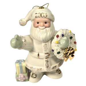 Lenox 2005 Annual Santa Ornament GREETINGS FROM SANTA Holding Christmas Wreath